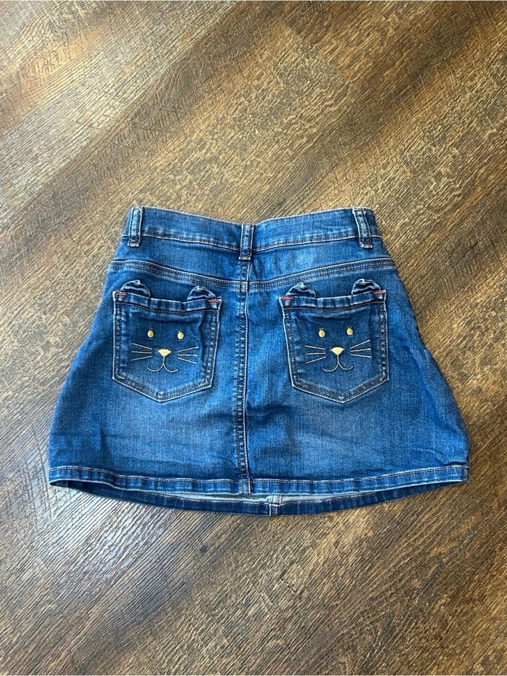 Mini Boden Blue Denim Skirt with Cat Pocket Faces 9-10